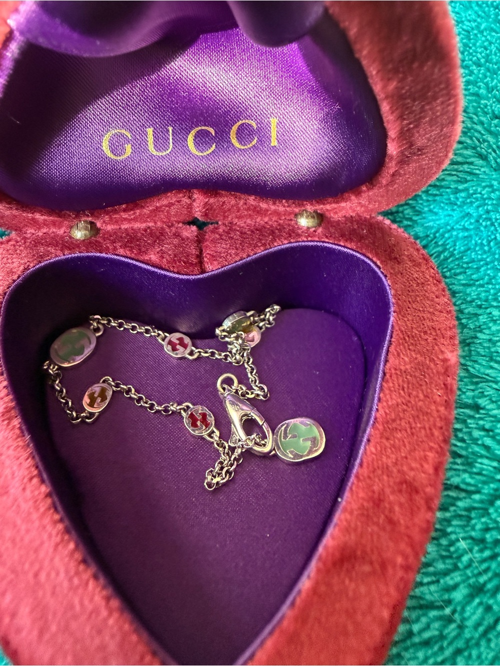GUCCI Silver color Chain Bracelet with Multicolor Enamel Charms